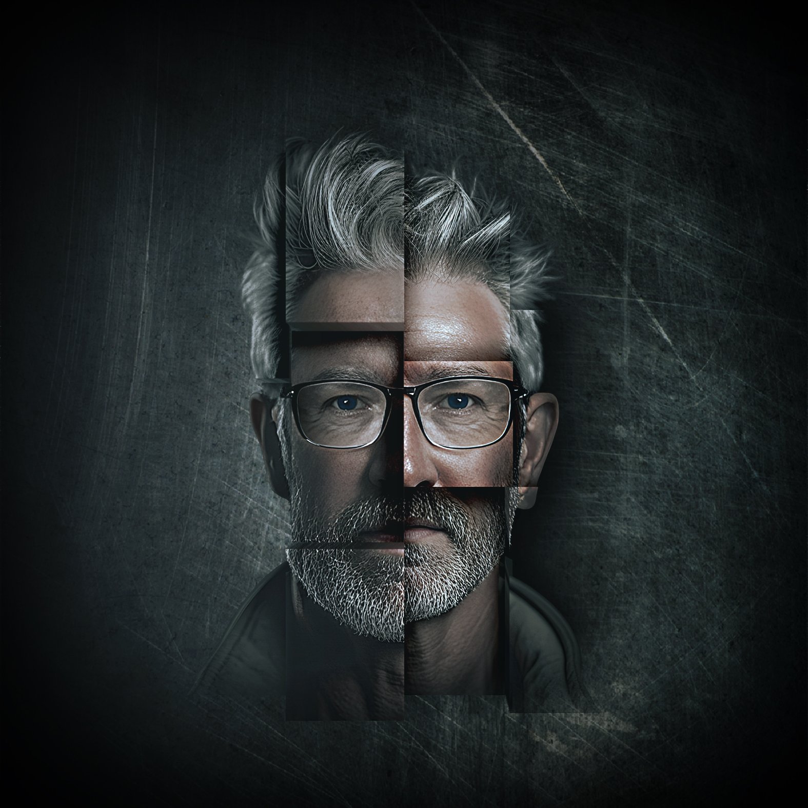 Tableau de Pascal Granger - Photographe artistique, représentant un autoportrait de l'artiste sous format cubique