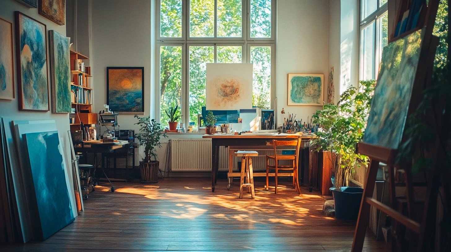 Un atelier d'artiste Un atelier d'artiste avec une atmosphère chaleureuse et inspirante
