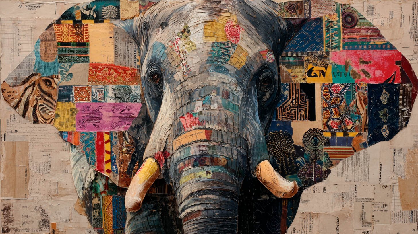 Collage numerique 4 Tableau d'un collage numérique d'un éléphant