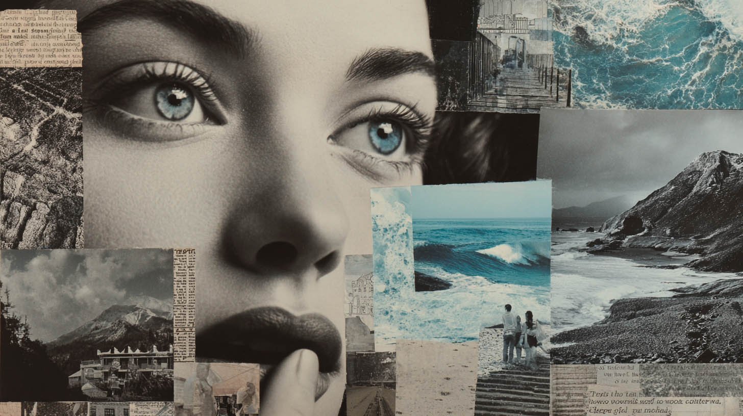 Collage numerique 9 Tableau d'un collage numérique d'une femme avec paysage cotier